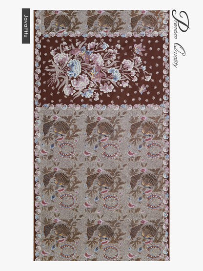 JavaPitu Kain Batik katun Premium Sawat Merak warna Coklat - Rok lilit, 2 meter- 6469