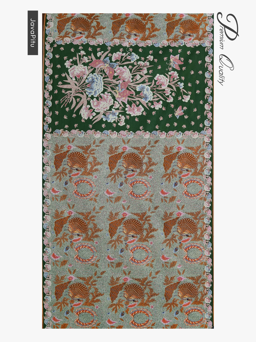 JavaPitu Kain Batik katun Premium Sawat Merak warna Emerald Soga - Rok lilit, 2 meter- 6469