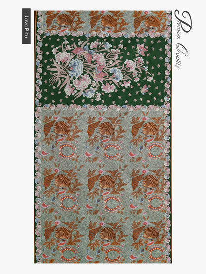 JavaPitu Kain Batik katun Premium Sawat Merak warna Emerald Soga - Rok lilit, 2 meter- 6469