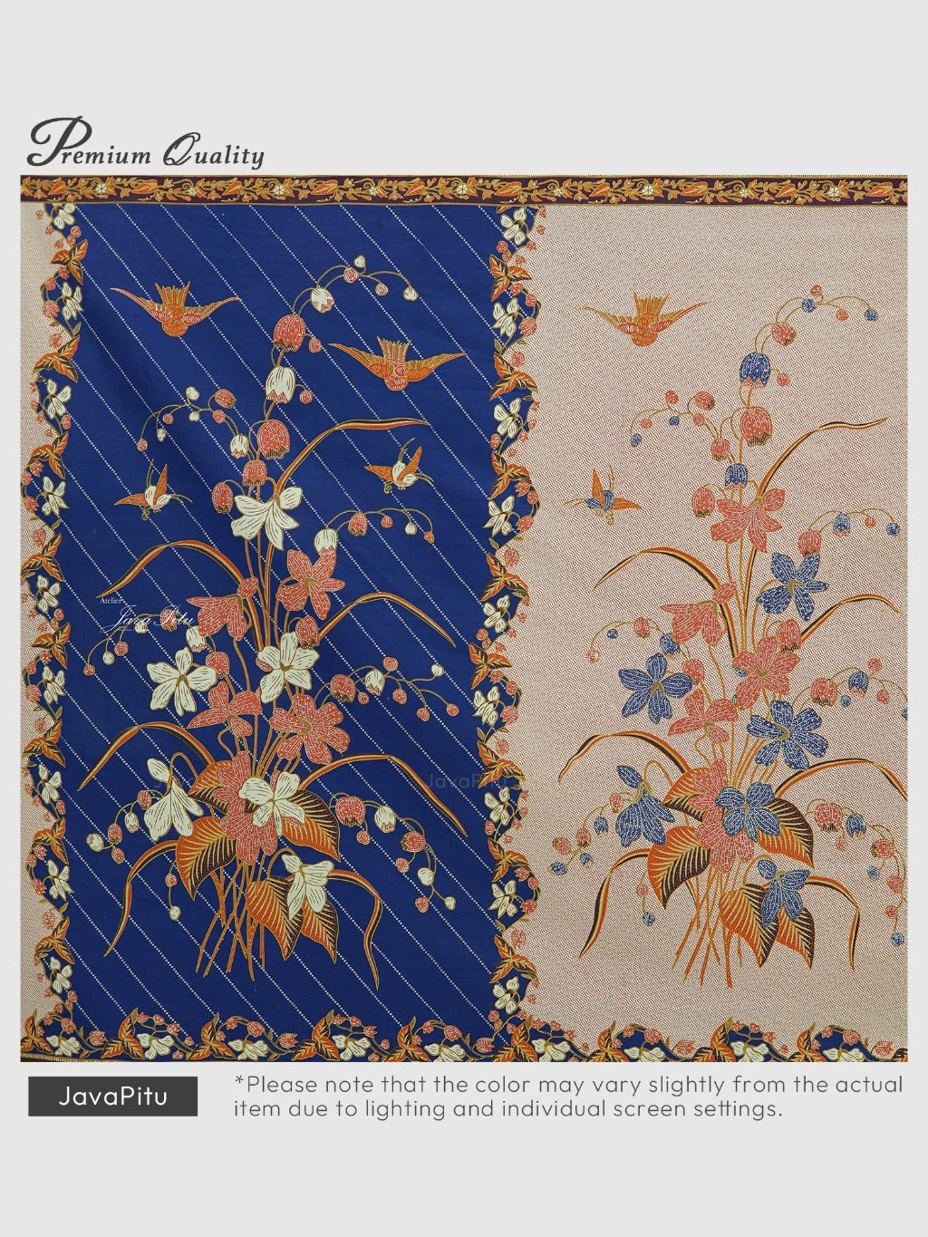 JavaPitu Kain Batik katun Premium Lily of the Valley warna BlueTerracotta - Rok lilit, 2 meter- 6468