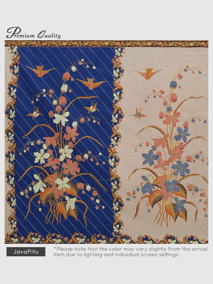 JavaPitu Kain Batik katun Premium Lily of the Valley warna BlueTerracotta - Rok lilit, 2 meter- 6468