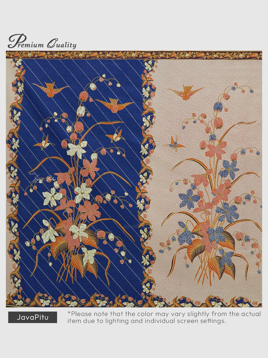 JavaPitu Kain Batik katun Premium Lily of the Valley warna BlueTerracotta - Rok lilit, 2 meter- 6468