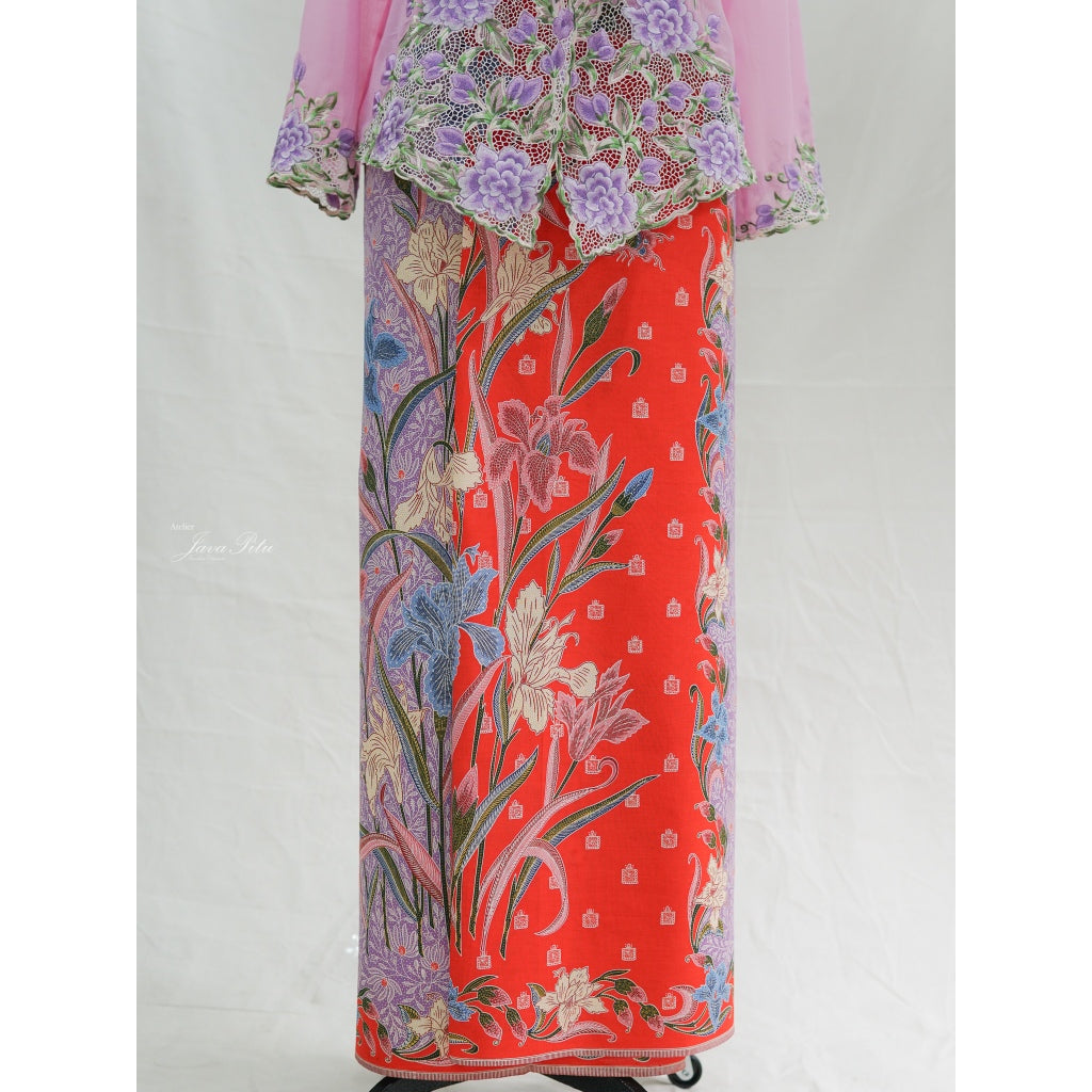 JavaPitu Kebaya Bordir halus Hand-made kerancang Bunga Magnolia Pink - Ukuran Jumbo - 6472
