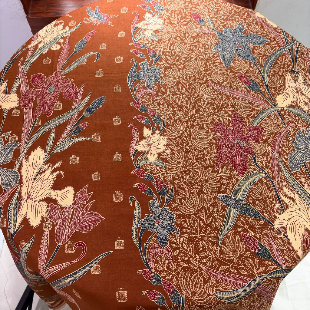JavaPitu Rok Lilit - Kain Batik katun Premium Bunga Iris Flower Coklat soga - 2 meter - 6475