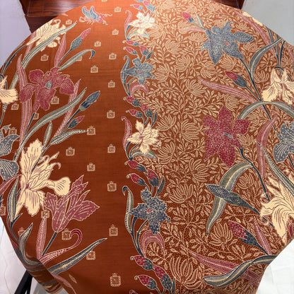 JavaPitu Rok Lilit - Kain Batik katun Premium Bunga Iris Flower Coklat soga - 2 meter - 6475