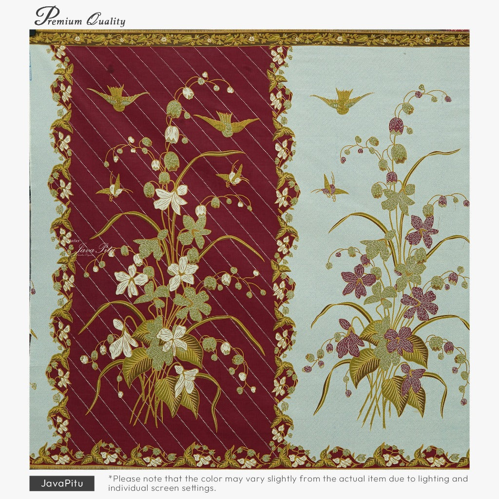 JavaPitu Kain Batik katun Premium Lily of the Valley warna BlueTerracotta - Rok lilit, 2 meter- 6468