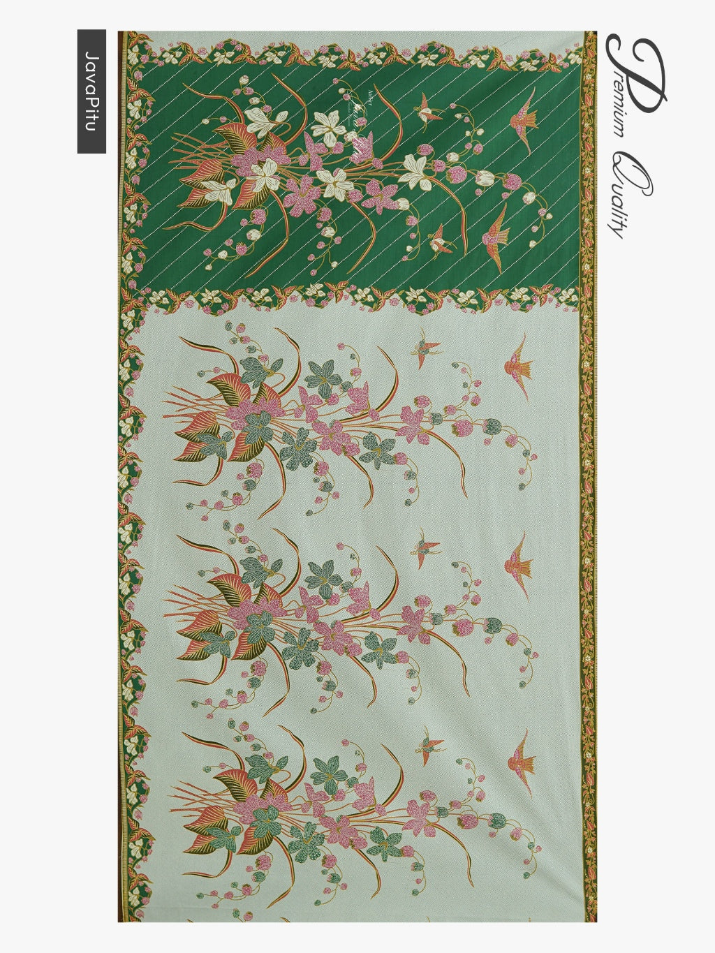 JavaPitu Kain Batik katun Premium Lily of the Valley warna EmeraldMeadow - Rok lilit, 2 meter- 6468