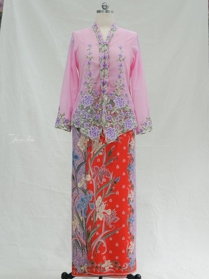 JavaPitu Kebaya Bordir halus Hand-made kerancang Bunga Magnolia Pink - Ukuran Jumbo - 6472
