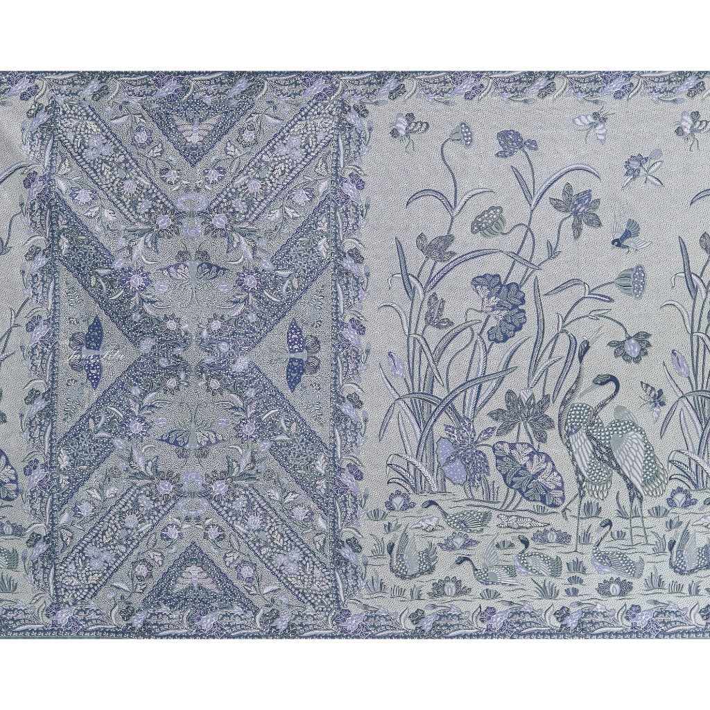 JavaPitu Rok Lilit - Kain Batik katun Premium bunga LotusGarden Biru, Halus 2 meter - 6463