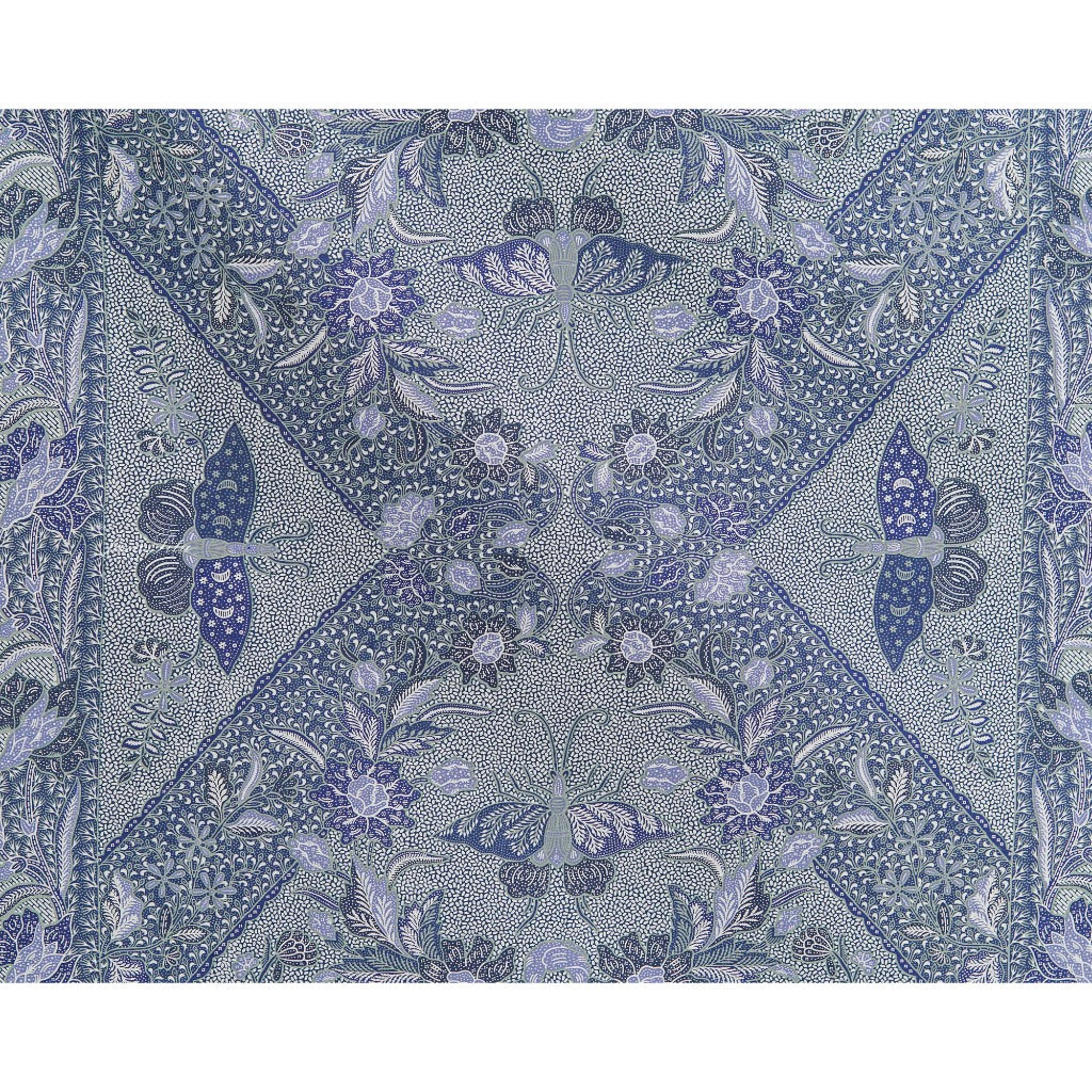 JavaPitu Rok Lilit - Kain Batik katun Premium bunga LotusGarden Biru, Halus 2 meter - 6463