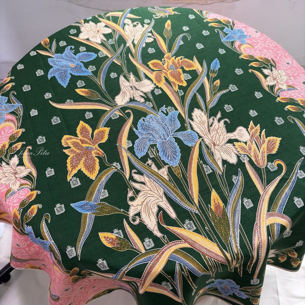 JavaPitu Rok Lilit - Kain Batik katun Premium Bunga Iris Flower Hijau Pink, Halus 2 meter - 6475
