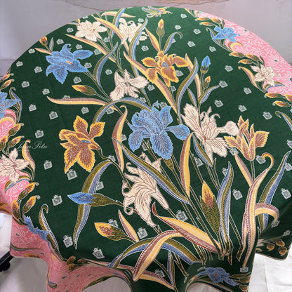 JavaPitu Rok Lilit - Kain Batik katun Premium Bunga Iris Flower Hijau Pink, Halus 2 meter - 6475