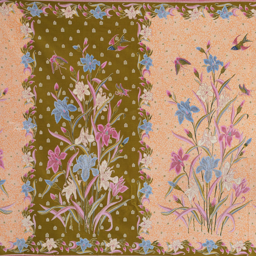 JavaPitu Rok Lilit - Kain Batik katun Premium Bunga Iris Flower Hijau Pink, Halus 2 meter - 6475
