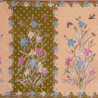 JavaPitu Rok Lilit - Kain Batik katun Premium Bunga Iris Flower Hijau Pink, Halus 2 meter - 6475