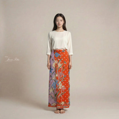 JavaPitu Rok Lilit - Kain Batik katun Premium Iris Flower Orange Ungu Lavender - 2 meter - 6475