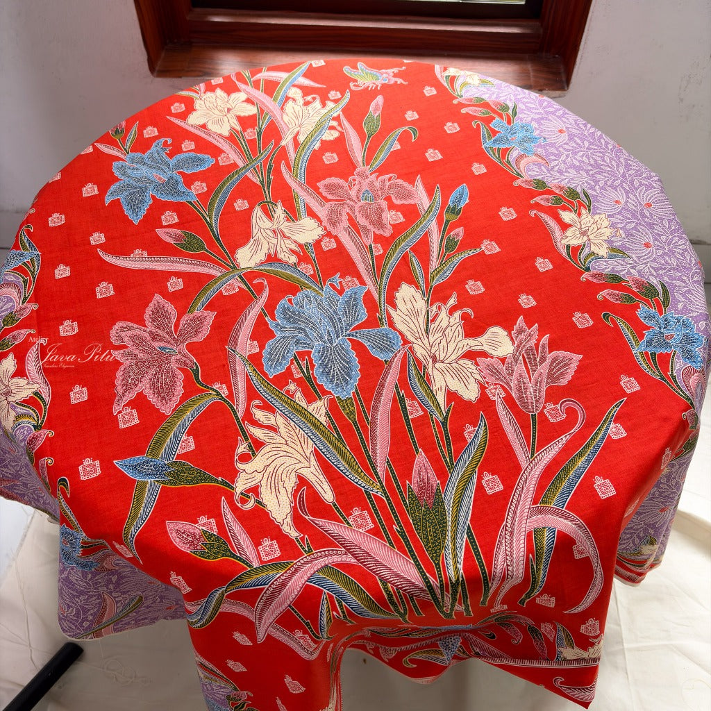 JavaPitu Rok Lilit - Kain Batik katun Premium Iris Flower Orange Ungu Lavender - 2 meter - 6475