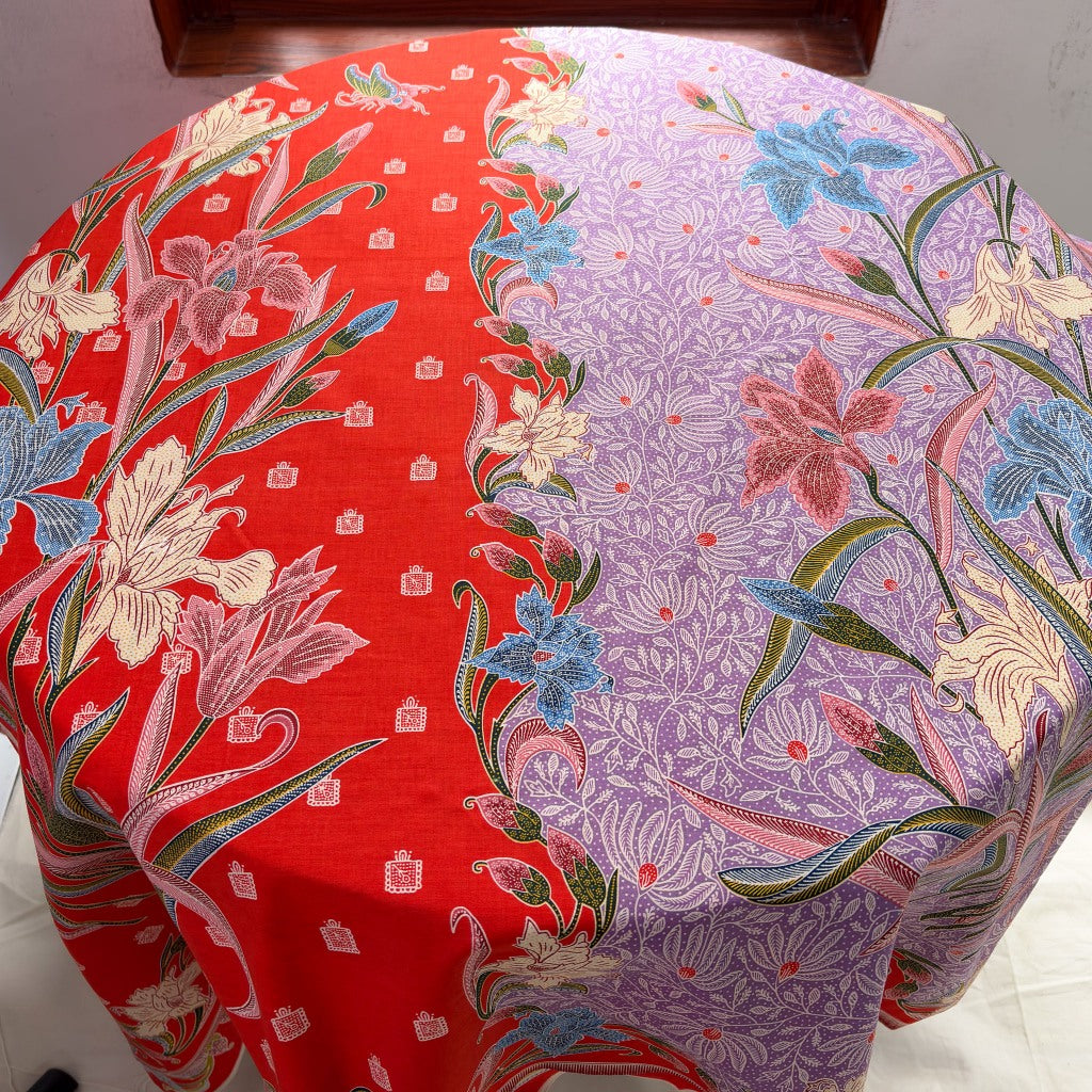 JavaPitu Rok Lilit - Kain Batik katun Premium Iris Flower Orange Ungu Lavender - 2 meter - 6475