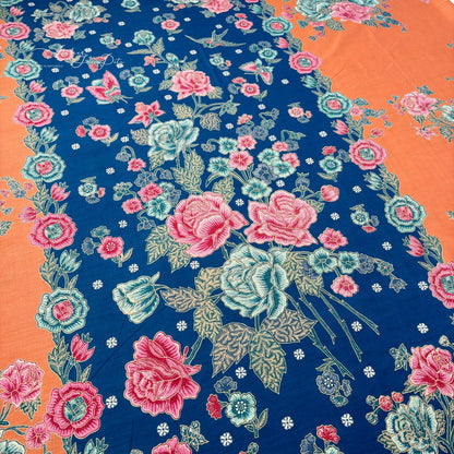 JavaPitu Rok Lilit Batik - Bahan katun Premium Taman laras Biru Orange, Halus 2 meter-6476