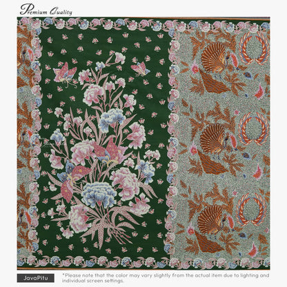 JavaPitu Kain Batik katun Premium Sawat Merak warna Emerald Soga - Rok lilit, 2 meter- 6469