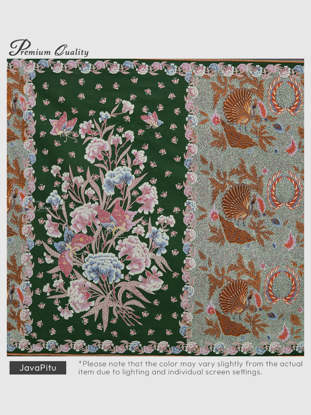 JavaPitu Kain Batik katun Premium Sawat Merak warna Emerald Soga - Rok lilit, 2 meter- 6469