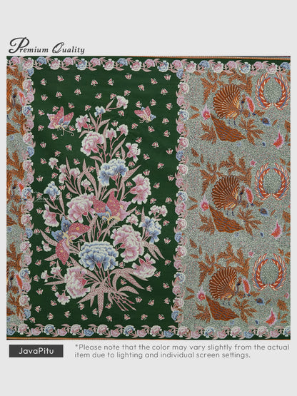 JavaPitu Kain Batik katun Premium Sawat Merak warna Emerald Soga - Rok lilit, 2 meter- 6469