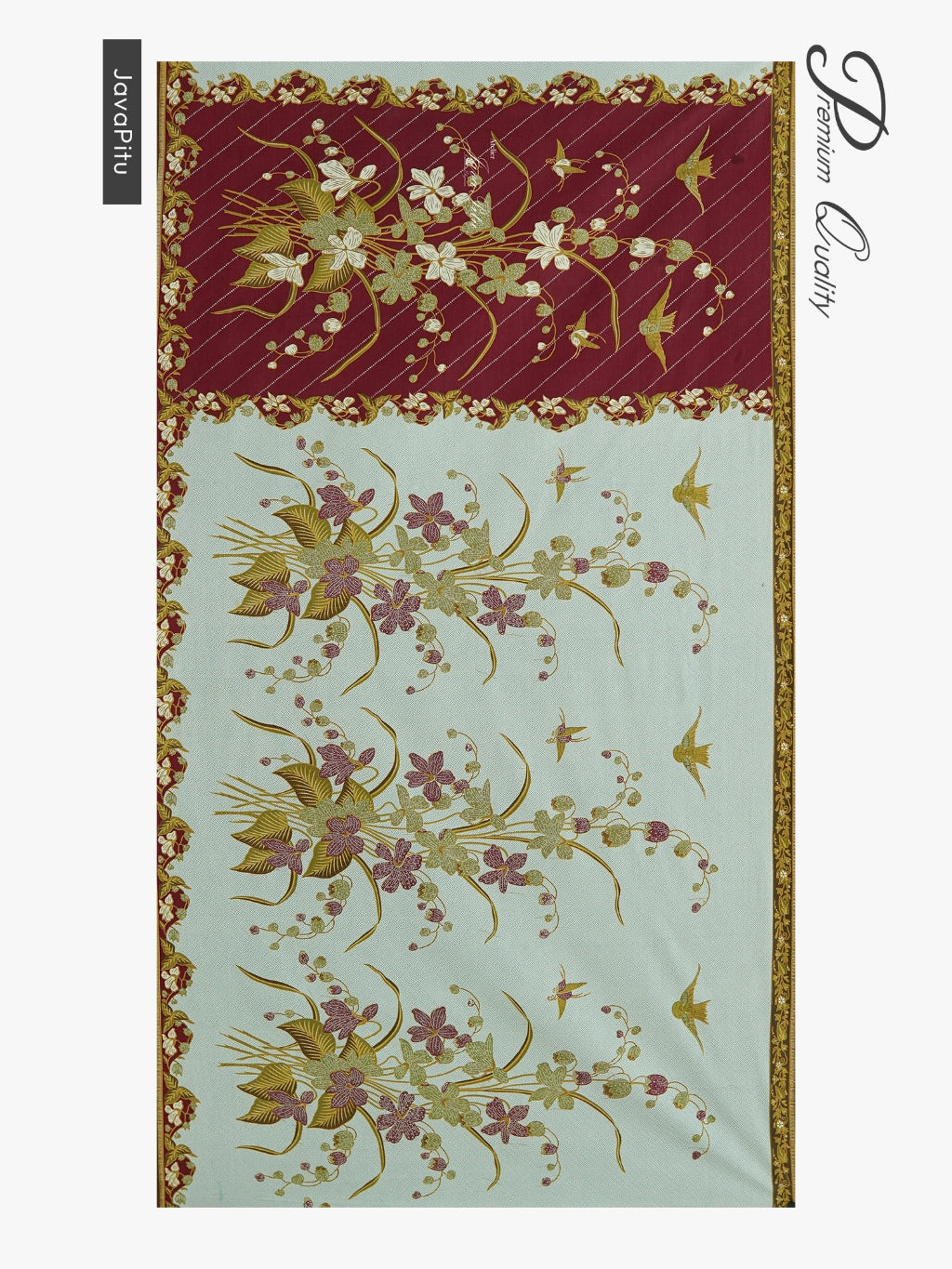 JavaPitu Kain Batik katun Premium Lily of the Valley warna MaroonCeladon - Rok lilit, 2 meter- 6468