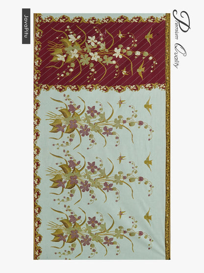 JavaPitu Kain Batik katun Premium Lily of the Valley warna MaroonCeladon - Rok lilit, 2 meter- 6468