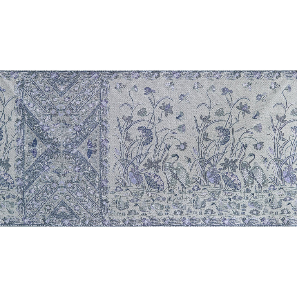 JavaPitu Rok Lilit - Kain Batik katun Premium bunga LotusGarden Biru, Halus 2 meter - 6463