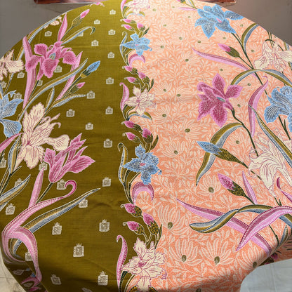JavaPitu Rok Lilit - Kain Batik katun Premium Bunga Iris Flower Hijau Olive peach - 2 meter - 6475