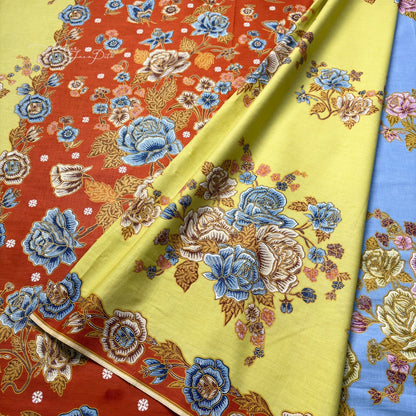 JavaPitu Rok Lilit Batik - Bahan katun Premium Taman laras Terracota Lime Yellow, Halus 2 meter-6476