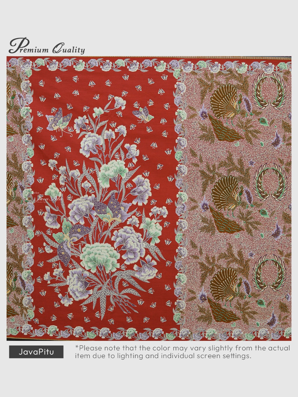 JavaPitu Kain Batik katun Premium Sawat Merak warna ClayRed - Rok lilit, 2 meter- 6469