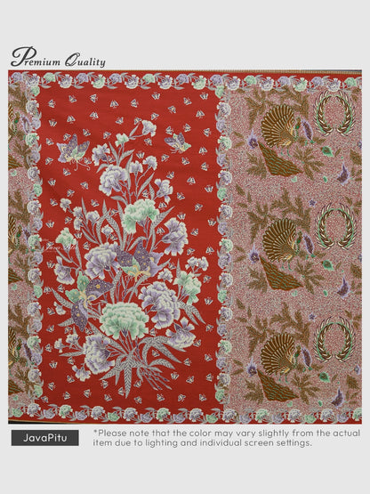 JavaPitu Kain Batik katun Premium Sawat Merak warna ClayRed - Rok lilit, 2 meter- 6469