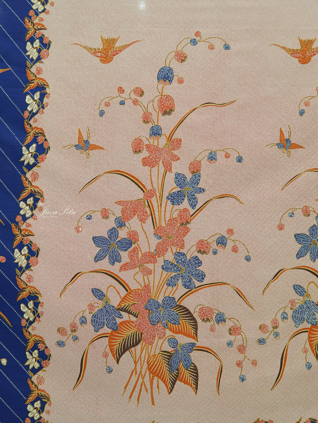 JavaPitu Kain Batik katun Premium Lily of the Valley warna BlueTerracotta - Rok lilit, 2 meter- 6468