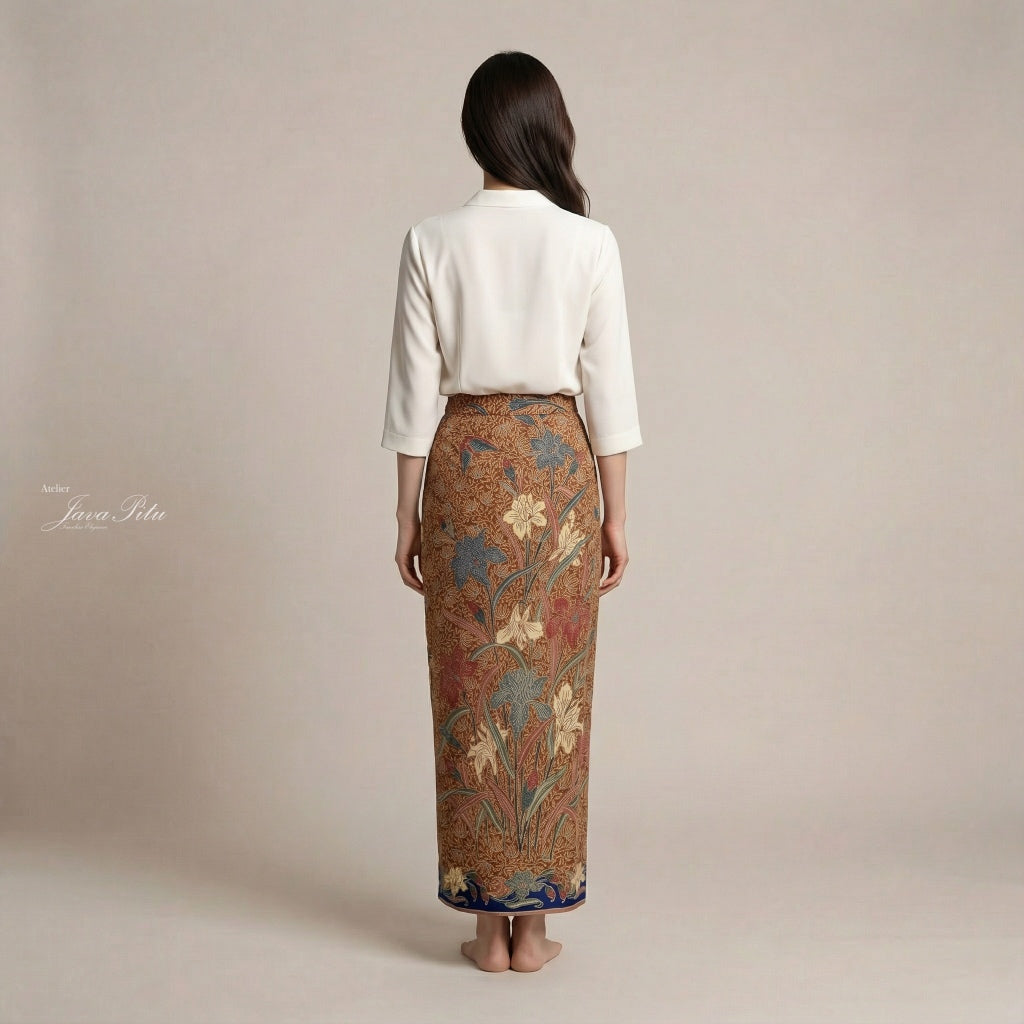 JavaPitu Rok Lilit - Kain Batik katun Premium Bunga Iris Flower Biru Navy coklat - 2 meter - 6475
