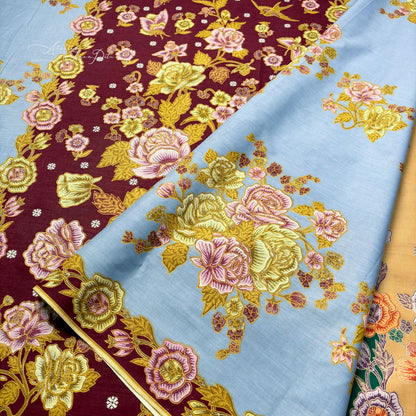 JavaPitu Rok Lilit Batik - Bahan katun Premium Taman laras Burgundy Biru, Halus 2 meter-6476
