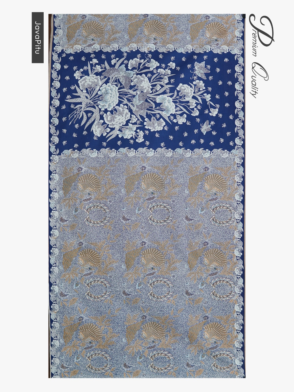 JavaPitu Kain Batik katun Premium Sawat Merak warna Frosted Blue - Rok lilit, 2 meter- 6469