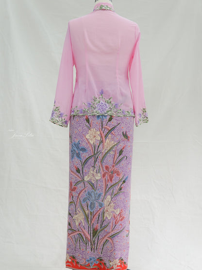 JavaPitu Kebaya Bordir halus Hand-made kerancang Bunga Magnolia Pink - Ukuran Jumbo - 6472