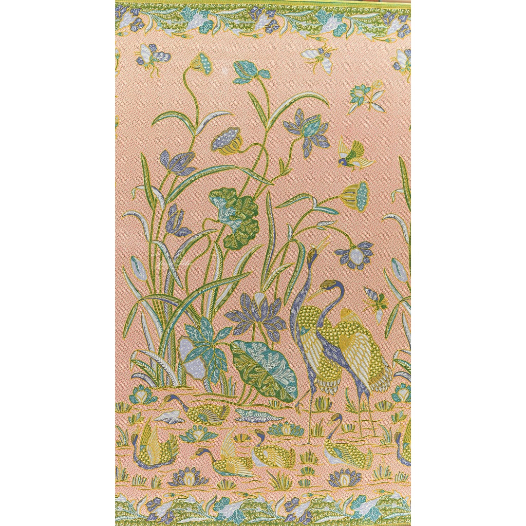 JavaPitu Rok Lilit - Kain Batik katun Premium bunga LotusGarden Hijau, Halus 2 meter - 6463