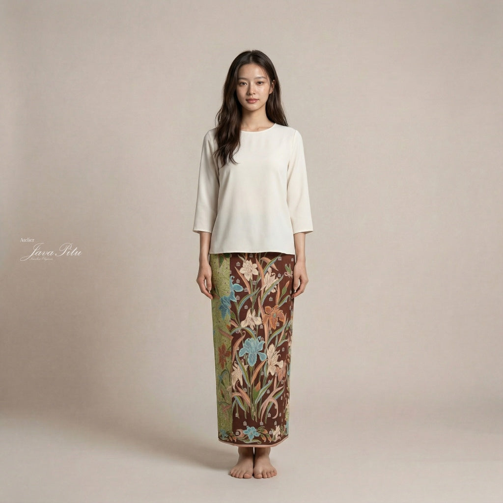 JavaPitu Rok Lilit - Kain Batik katun Premium Bunga Iris Flower Maroon Hijau, Halus 2 meter - 6475