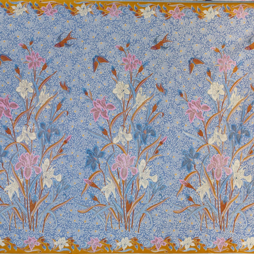 JavaPitu Rok Lilit - Kain Batik katun Premium Bunga Iris Flower kuning mustard Biru - 2 meter - 6475