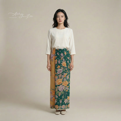 JavaPitu Rok Lilit Batik - Bahan katun Premium Taman laras Hijau Khaki, Halus 2 meter-6476