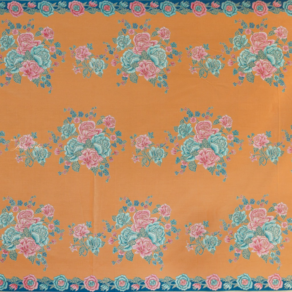 JavaPitu Rok Lilit Batik - Bahan katun Premium Taman laras Biru Orange, Halus 2 meter-6476