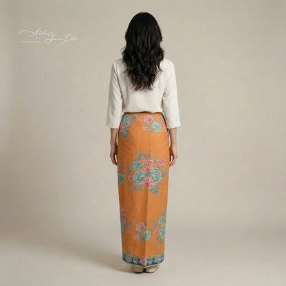 JavaPitu Rok Lilit Batik - Bahan katun Premium Taman laras Biru Orange, Halus 2 meter-6476