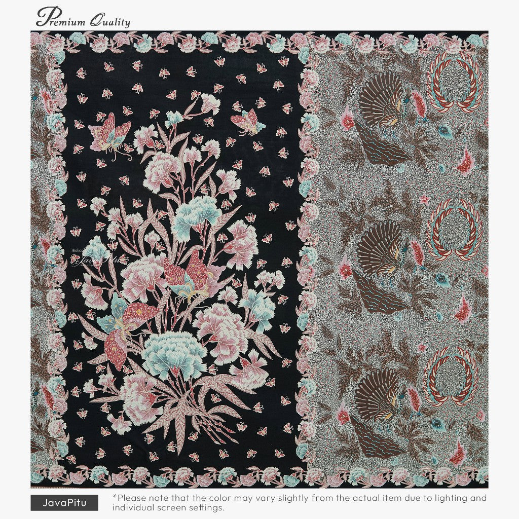 JavaPitu Kain Batik katun Premium Sawat Merak warna BlackVelvet - Rok lilit, 2 meter- 6469