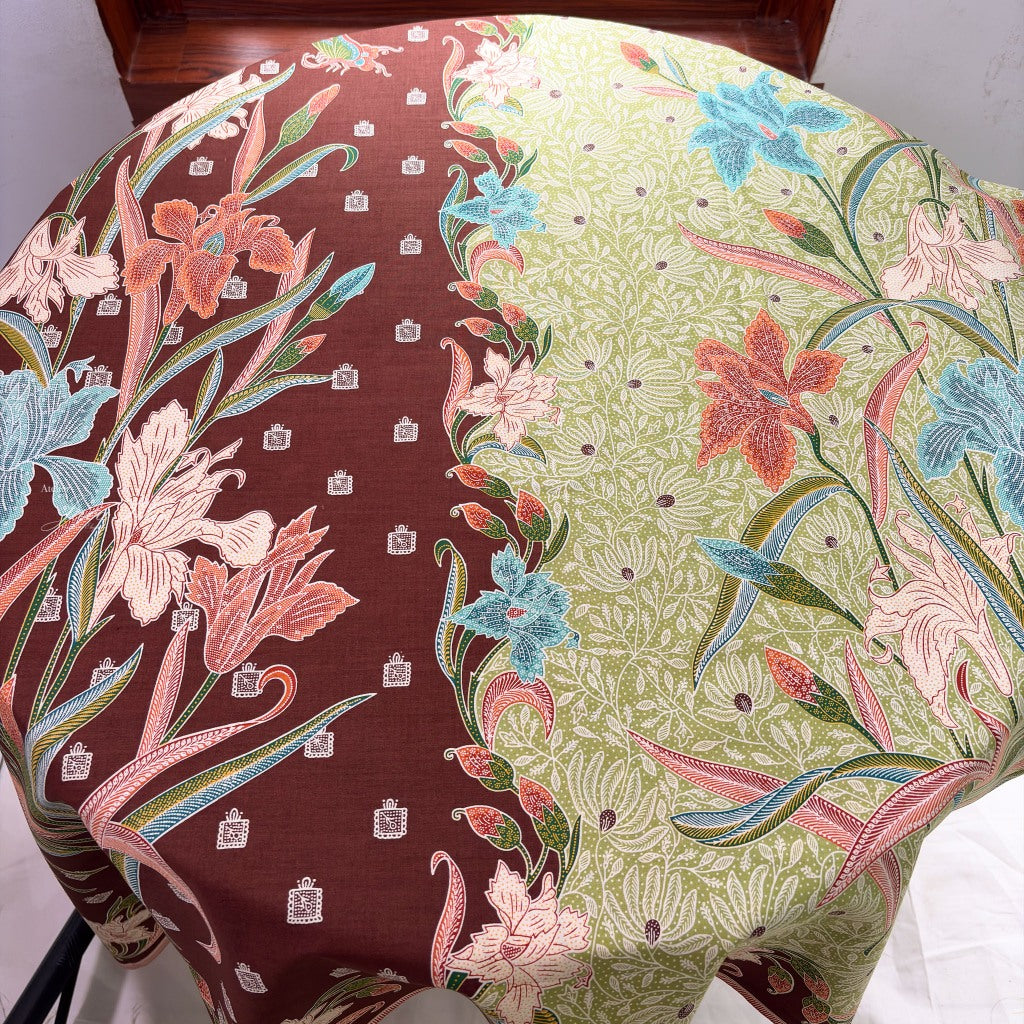 JavaPitu Rok Lilit - Kain Batik katun Premium Bunga Iris Flower Maroon Hijau, Halus 2 meter - 6475