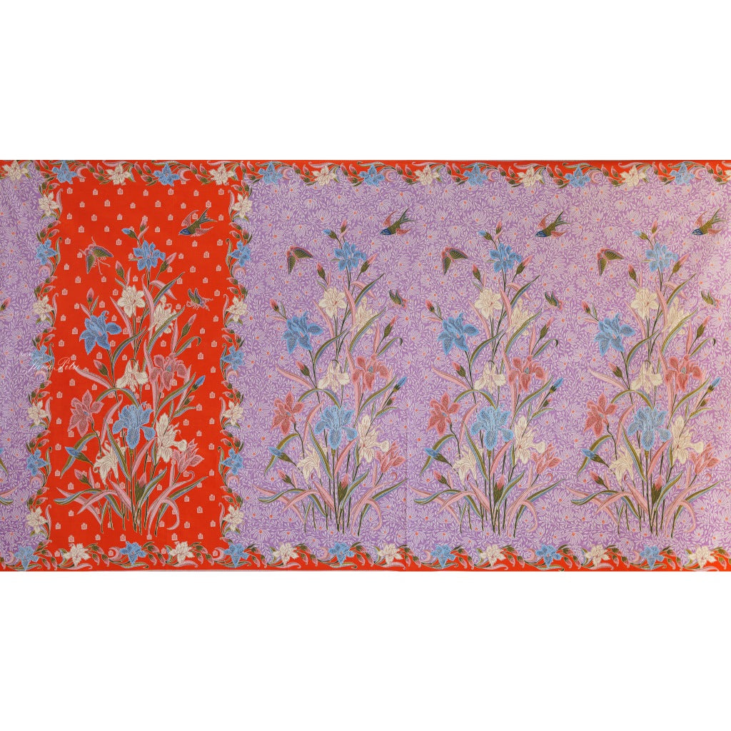 JavaPitu Rok Lilit - Kain Batik katun Premium Iris Flower Orange Ungu Lavender - 2 meter - 6475