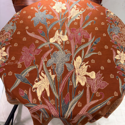 JavaPitu Rok Lilit - Kain Batik katun Premium Bunga Iris Flower Coklat soga - 2 meter - 6475