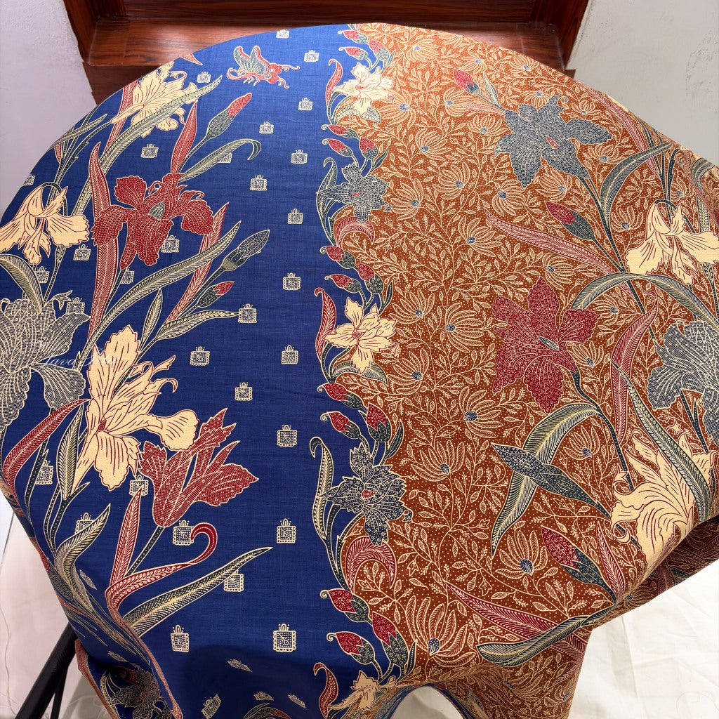 JavaPitu Rok Lilit - Kain Batik katun Premium Bunga Iris Flower Biru Navy coklat - 2 meter - 6475