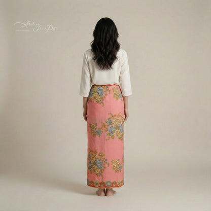 JavaPitu Rok Lilit Batik - Bahan katun Premium Taman laras Merah Pink, Halus 2 meter-6476