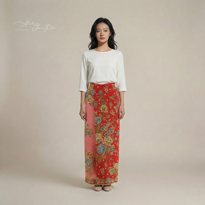 JavaPitu Rok Lilit Batik - Bahan katun Premium Taman laras Merah Pink, Halus 2 meter-6476